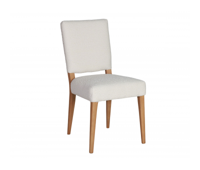 cream boucle dining chair with oak legs