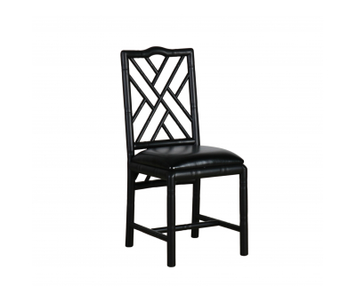 dark frame dining chair with geometric back and PU seat 