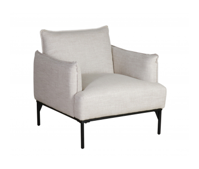 linen armchair with black metal base