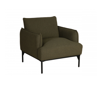 Dark green upholstered armchair with metal legs