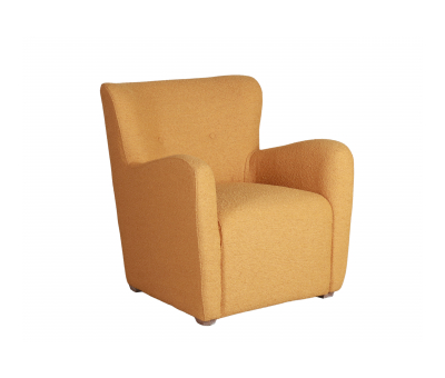 mustard boucle upholstered armchair 