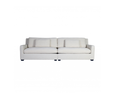 4 seater upholstered sofa in a cream fabric with wooden feet. 