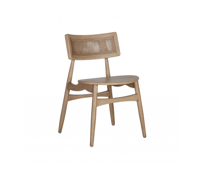 wooden dining chair with wooden seat and rattan back 
