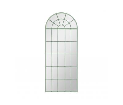 green metal arched standing mirror 