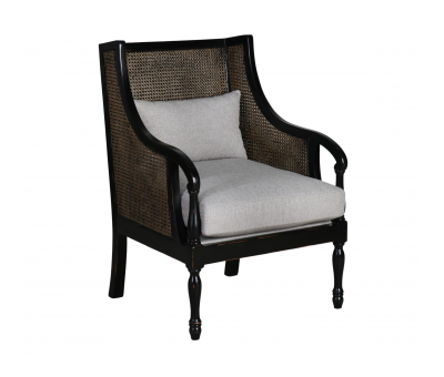 Black frame armchair with rattan detail Bramble collection 