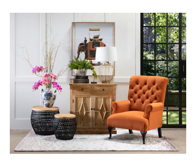 Adele Armchair - Deep tufted armchair with wooden legs in orange