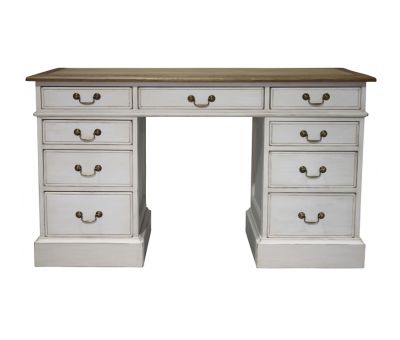 Block & Chisel weathered oak pedestal desk with antique white base