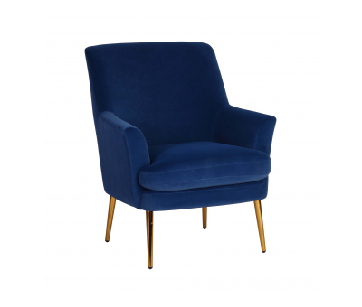 Blue velvet upholstered occasional chair with gold legs