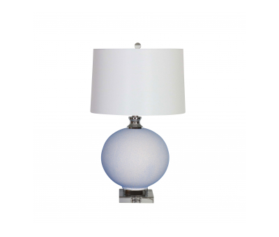 glass base lamp with white shade 
