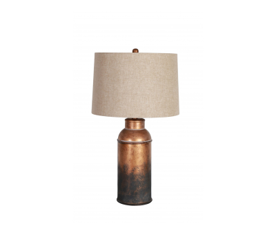 aged metal lamp base with Linen shade
