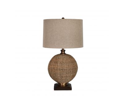 natural rope round lamp base with linen shade 