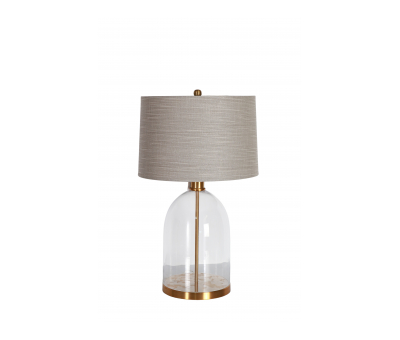 glass lampbase with beige shade and brass details
