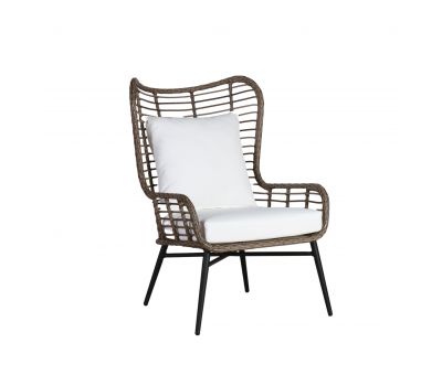 Outdoor accent chair with white cushions 