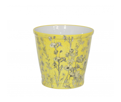 yellow daisy ceramic round planter