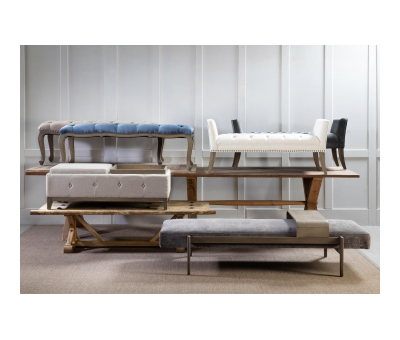 Bonny - Blue grey velvet bed end with tufted detail and wooden cabriole legs