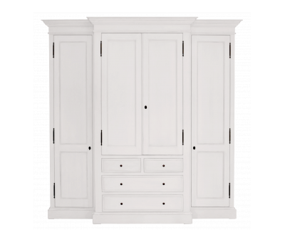 Block & Chisel weathered oak breakfront closet in Antique White