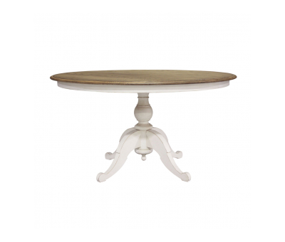Block & Chisel round weathered oak table with antique white base
