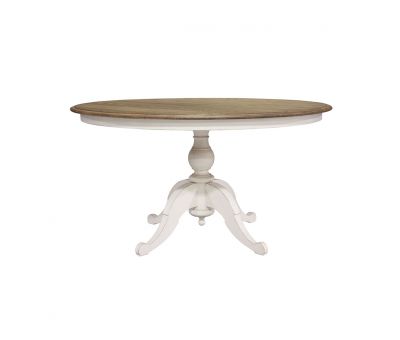 Block & Chisel round weathered oak table with antique white base