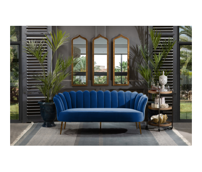 3 Seater scalloped back sofa in navy