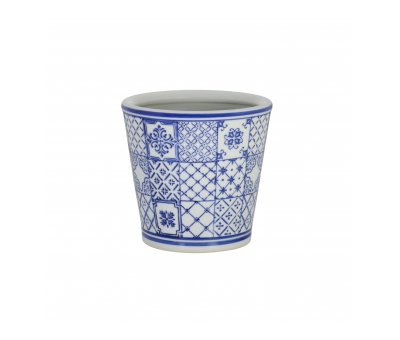 blue and white ceramic planter 