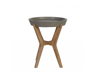 Block & Chisel round natural concrete side table with wooden legs