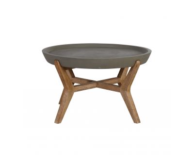 Block & Chisel round natural concrete coffee table with wooden legs