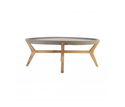 Block & Chisel oval natural concrete coffee table with wooden leg