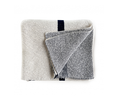 knitted cotton throw natural and navy stripe