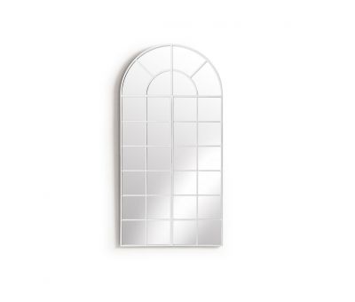 white framed arched mirror 