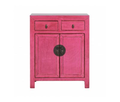 pink lacquered chinese cabinet 2 door 2 drawers