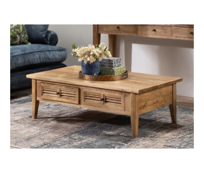 oak coffee table with 2 louvred drawers