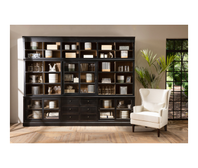 Block and chisel large bookcase with glass doors
