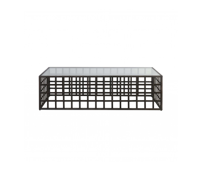 metal and glass top coffee table caged like base