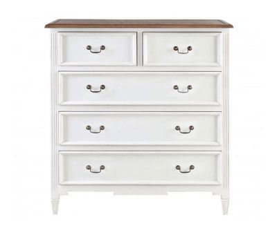 Fps 5 drawer chest of drawers in antique white weathered oak top