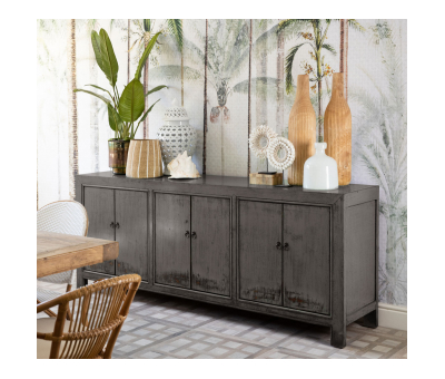 grey lacquered chinese 6 door cabinet