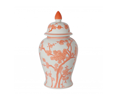 orange and white blossom print ginger jar with lid