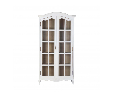 Block and chisel white display cabinet with glass doors
