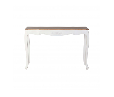Block and chisel french style console with painted white base and wood top