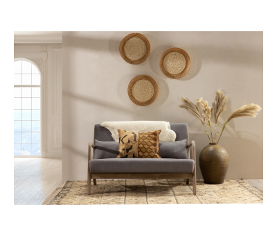 Harper 2 seater sofa in grey with wooden frame 