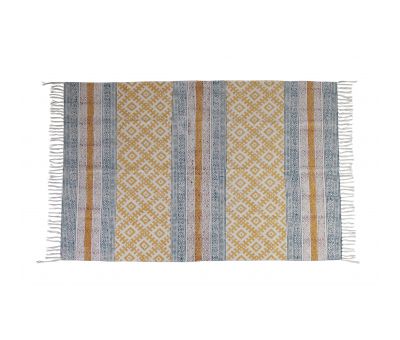 Aqua and mustard dhurrie rug Naksha collection 