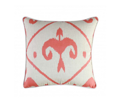 Linen scatter cushion with orange fleur de lis print 