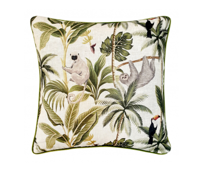 Block & Chisel monkey print and velvet cushion green grey 