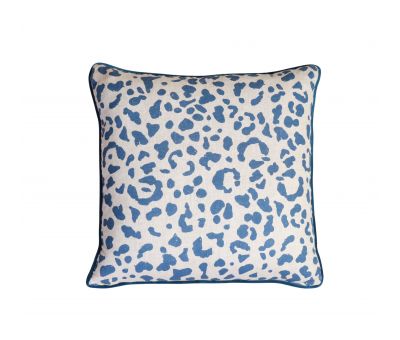 Blue leopard print scatter cushion with piping