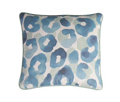 Blue leopard print scatter cushion with piping