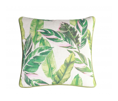 leaf print scatter cushion with green velvet backing
