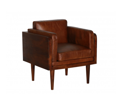 Brown leather chair with wooden frame 