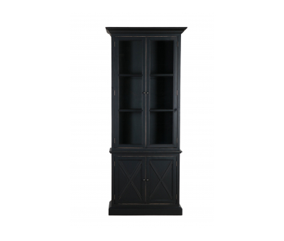 Storage bookcase with glass doors in black
