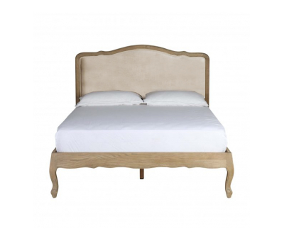 upholstered bed with oak frame 