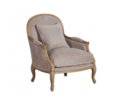 Stone upholstered armchair with oak frame