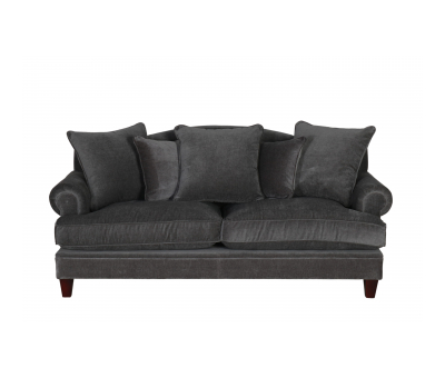 Charcoal velvet sofa with loose back scatter cushions